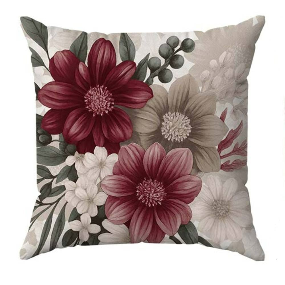 Almofada Veludo Estampado 48X48 Havan Casa - FLORES BORDO