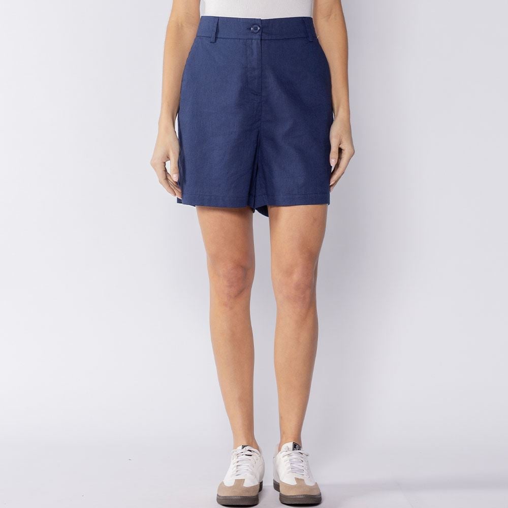 Bermuda Feminina Em Linho Patricia Foster Azul Marinho