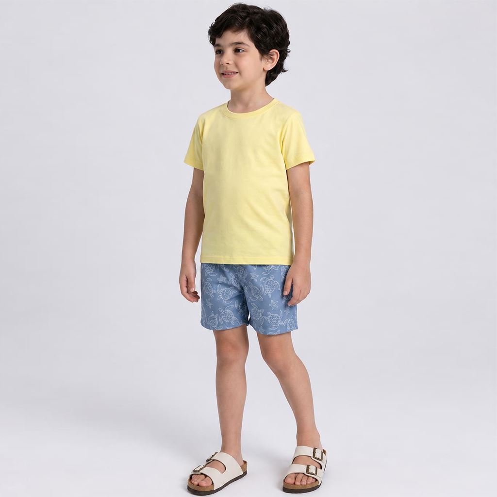 Bermuda Infantil Menino 4 a 10 Anos Em Microfibra Hot Dog Tartaruga Petroleo