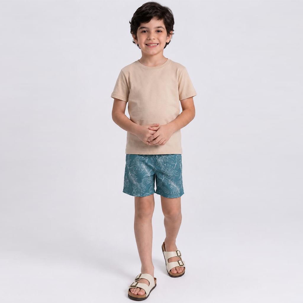 Bermuda Infantil Menino 4 a 10 Anos Em Microfibra Hot Dog Folhagem