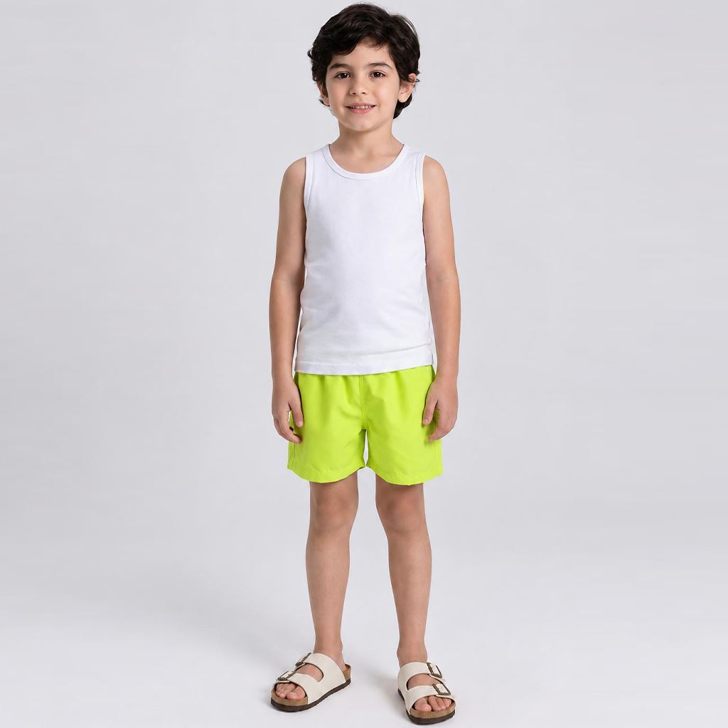 Bermuda Infantil Menino 4 a 10 Anos Em Microfibra Hot Dog Limao Neon