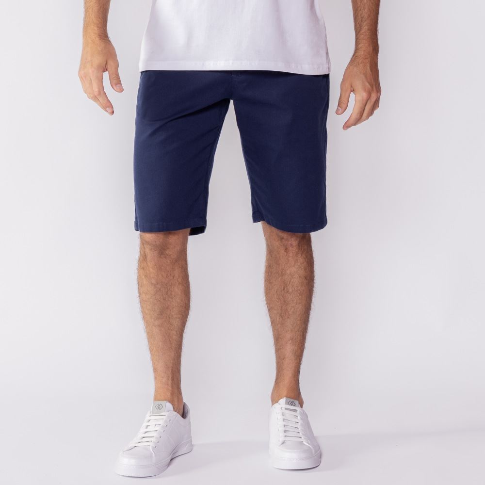 Bermuda Masculina Bolso Faca De Sarja Marc Alain Azul Marinho