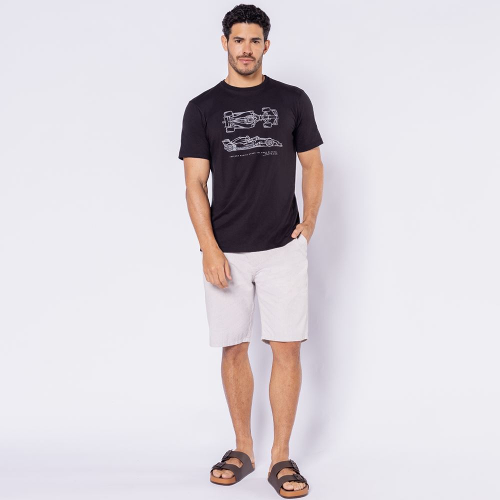 Bermuda Masculina Alfaiataria Em Flamê Marc Alain Natural