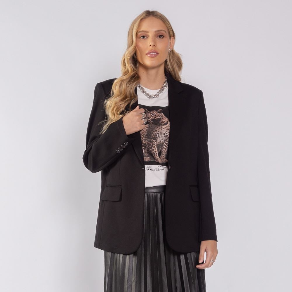 Blazer Feminino Em Ponto Roma Patricia Foster Preto
