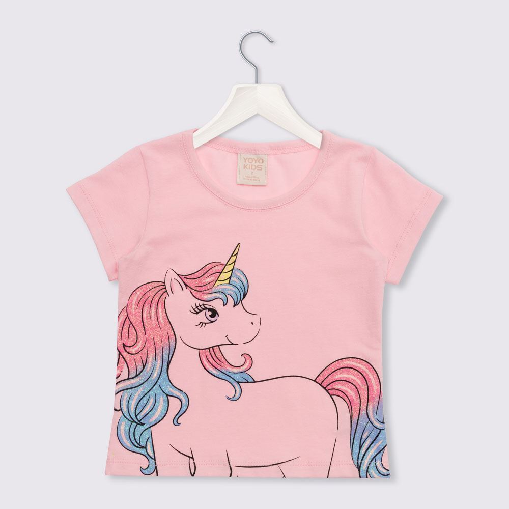 Blusa 1 a 3 anos Unicornio com Glitter Yoyo Kids Rosa