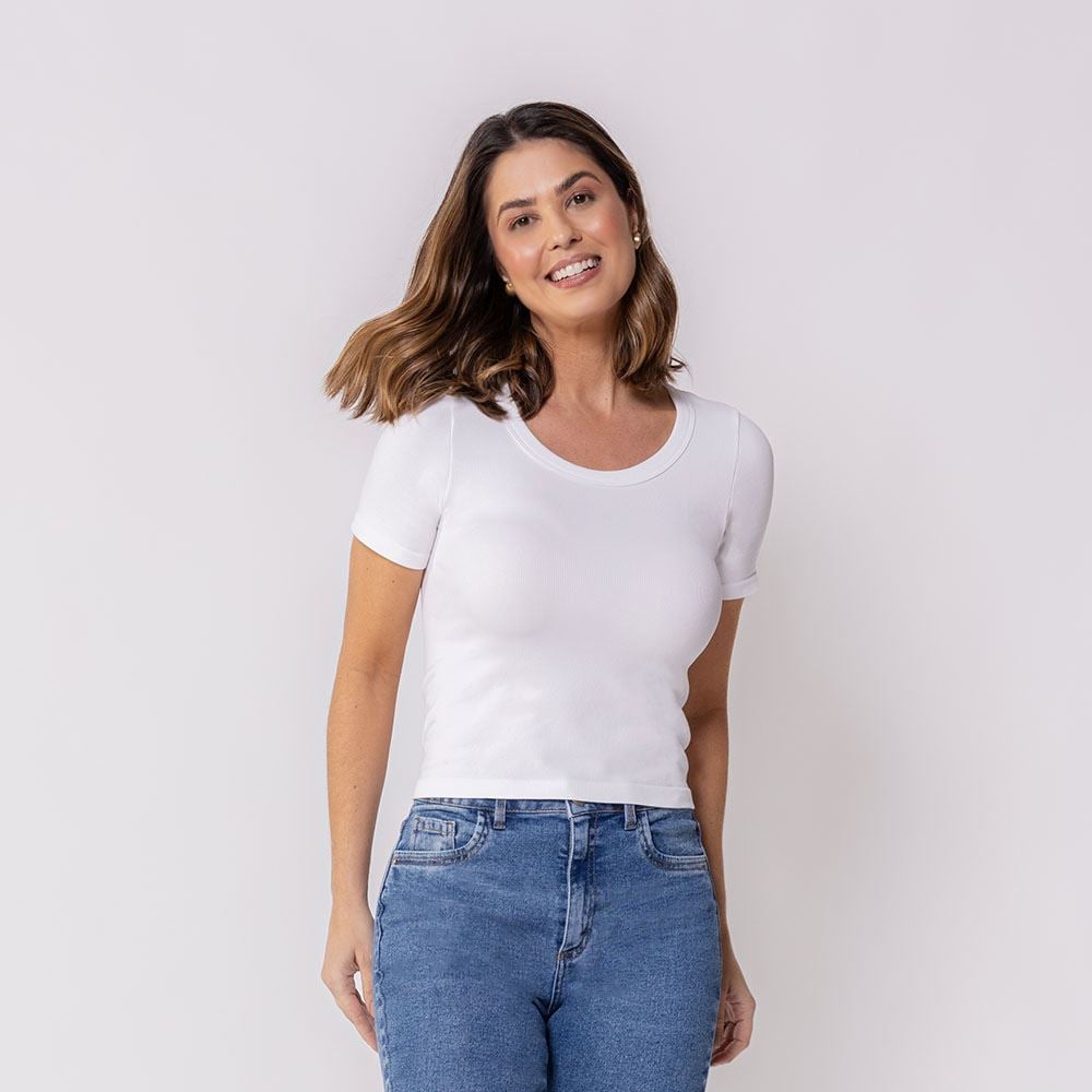 Blusa Feminina Canelada Sem Costura Patricia Foster Branco
