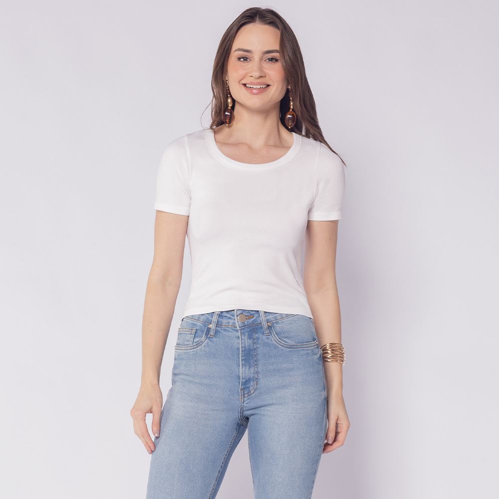 Blusa Feminina Canelada Sem Costura Patricia Foster Branco