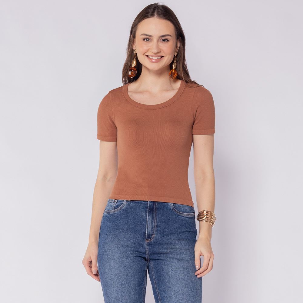 Blusa Feminina Canelada Sem Costura Patricia Foster Mousse