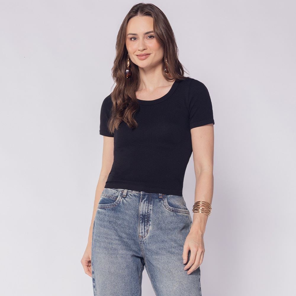 Blusa Feminina Canelada Sem Costura Patricia Foster Preto