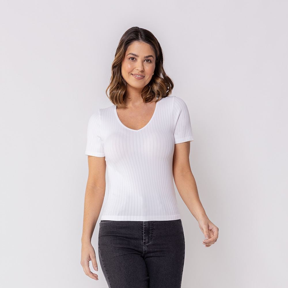 Blusa Feminina De Poliamida Sem Costura Patricia Foster Branco