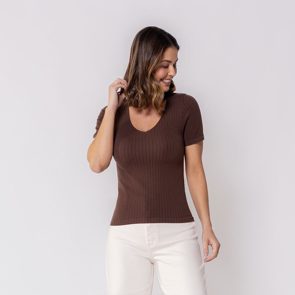 Blusa Feminina De Poliamida Sem Costura Patricia Foster Marrom