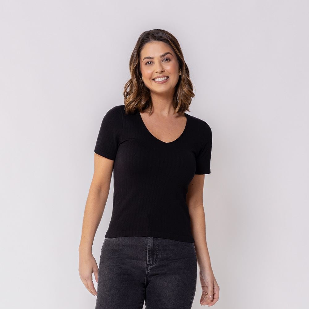 Blusa Feminina De Poliamida Sem Costura Patricia Foster Preto