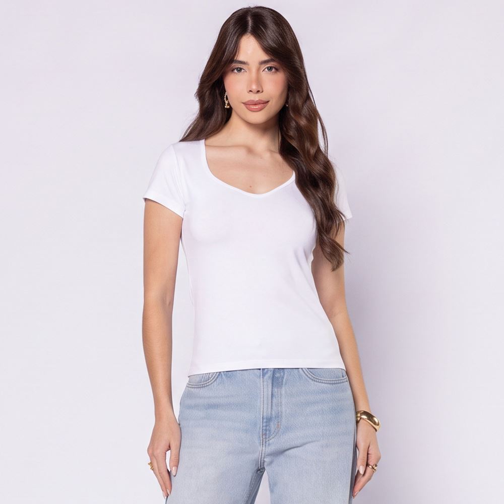Blusa Feminina Decote Princesa Em Poliamida Boby Blues Branco