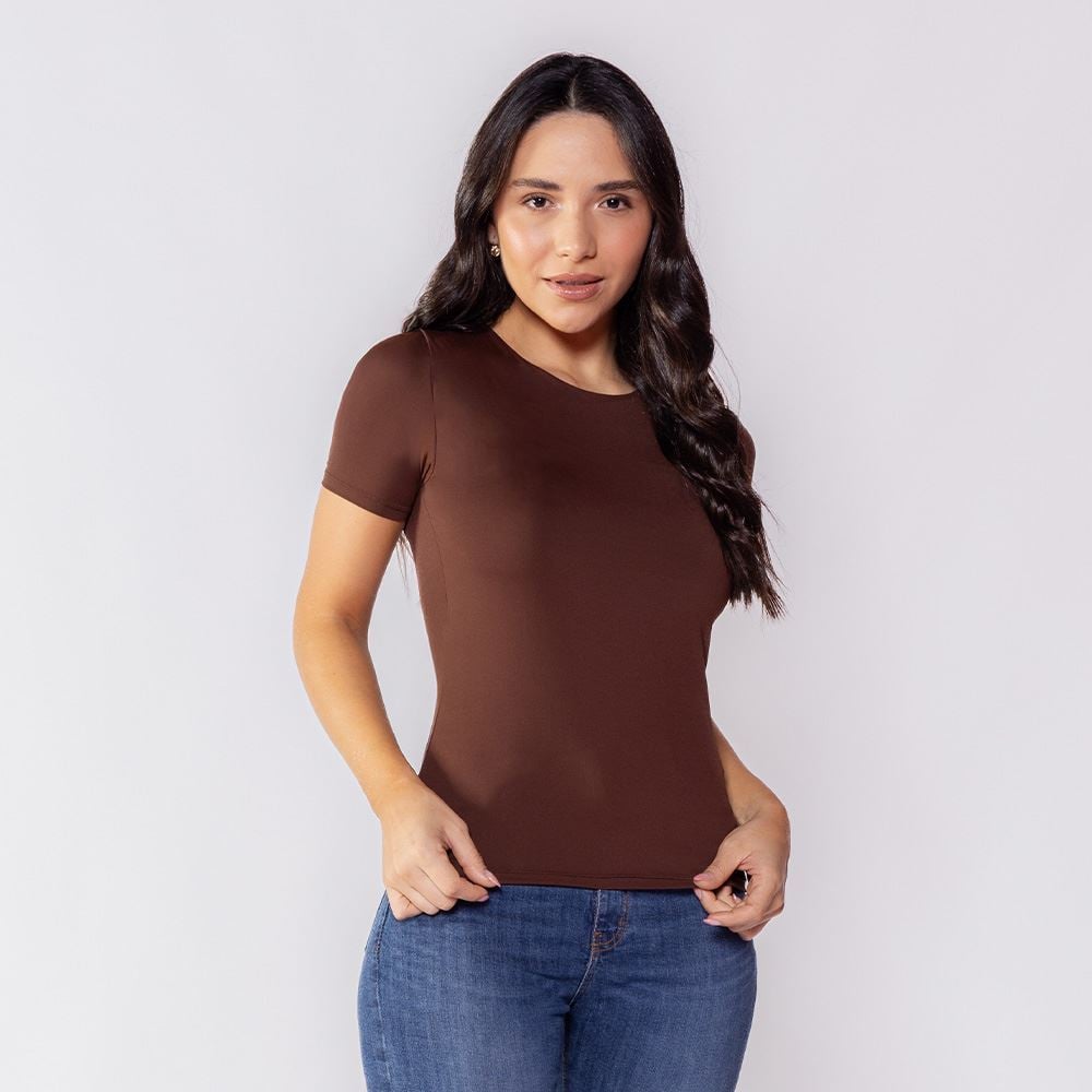 Blusa Feminina Em Poliamida Patricia Foster Marrom