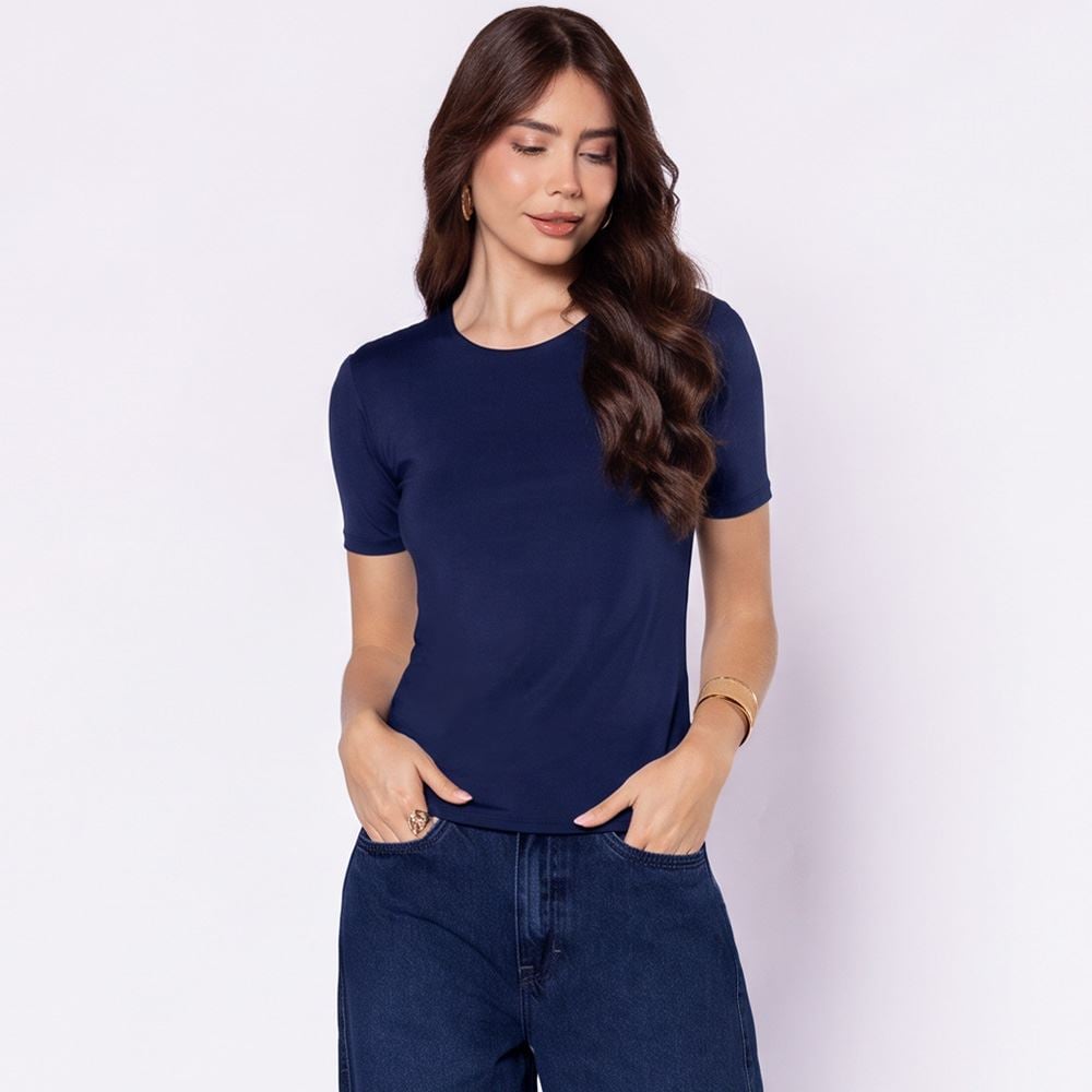 Blusa Feminina Em Poliamida Patricia Foster Azul Marinho