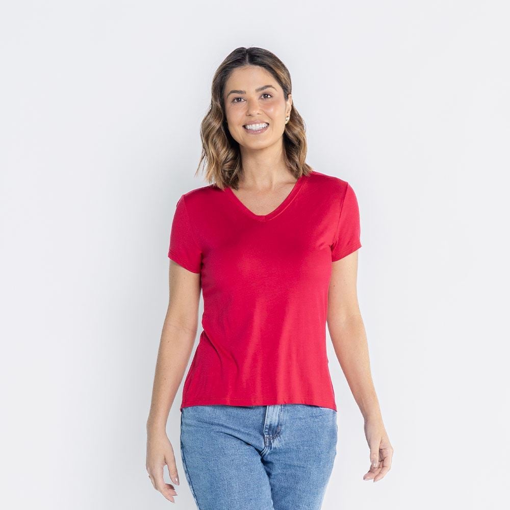 Blusa Feminina De Viscose Com Decote Em V Patricia Foster Merlot