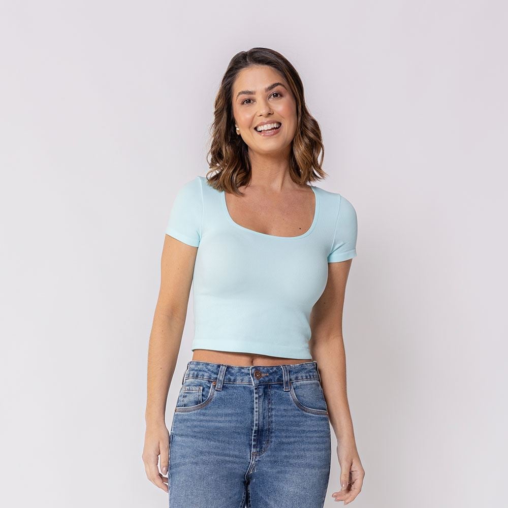 Blusa Feminina Manga Curta Canelada Boby Blues Agua Viva