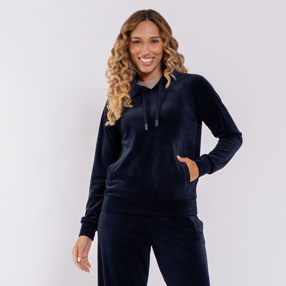 Blusão Feminino Esportivo Em Plush Com Capuz Scream Azul Marinho