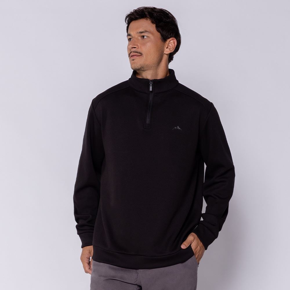 Blusão Masculino Gola Alta Com Zíper Marc Alain Preto