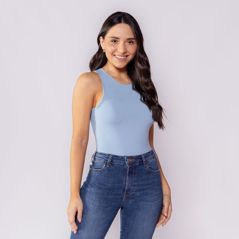 Body Feminino Básico De Microfibra Patrícia Foster Azul