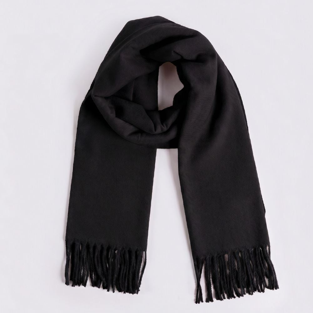 Cachecol Feminino Liso Com Franja De Tricot Boby Blues Preto