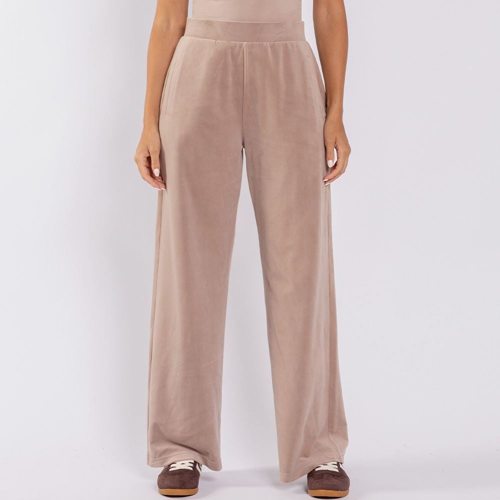 Calça Feminina Esportiva Wide Leg Em Plush Scream Bege Fendi