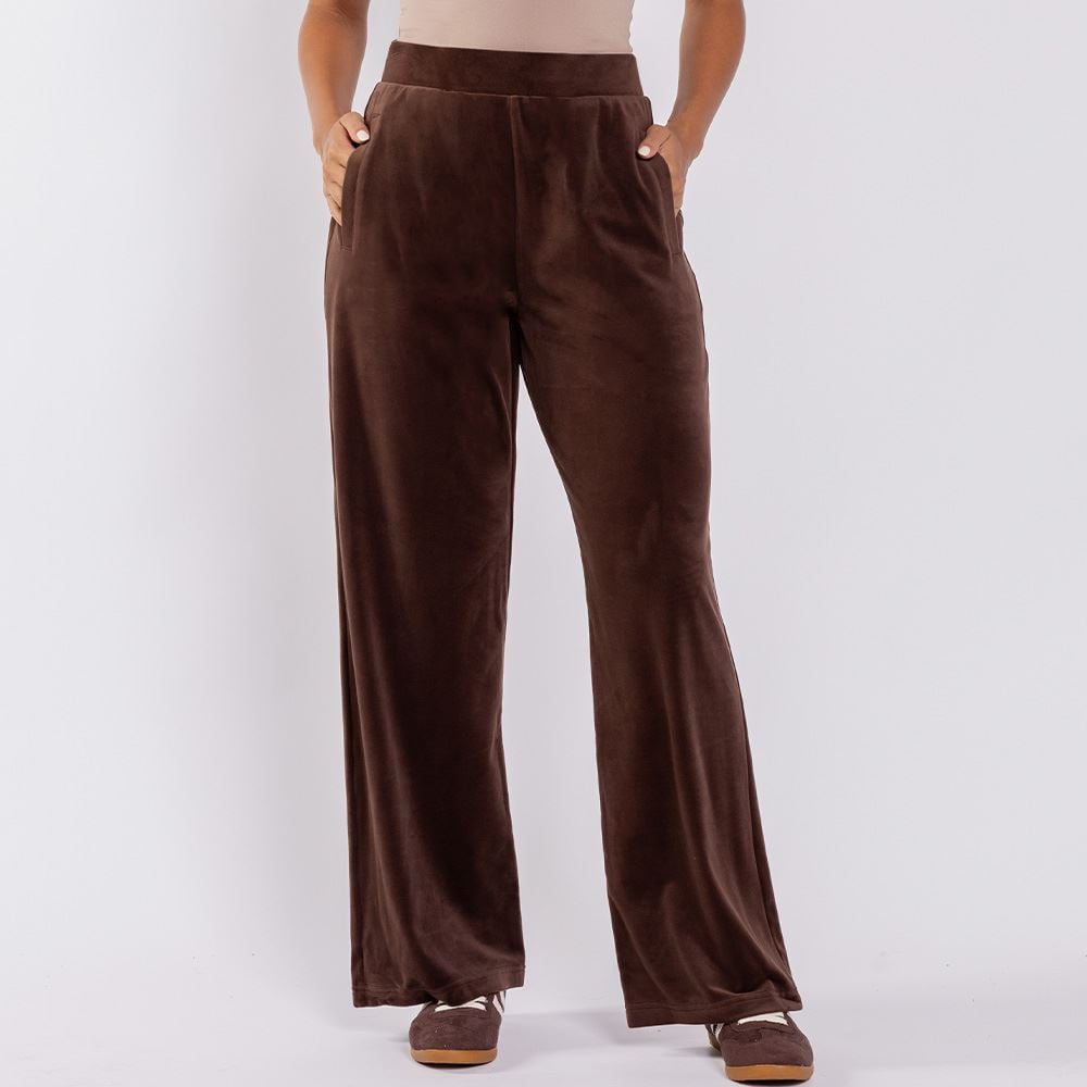 Calça Feminina Esportiva Wide Leg Em Plush Scream Marrom