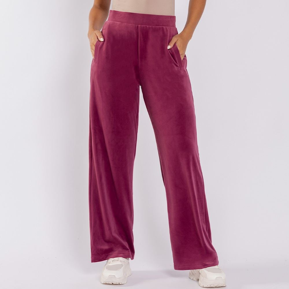 Calça Feminina Esportiva Wide Leg Em Plush Scream Rosa Malve