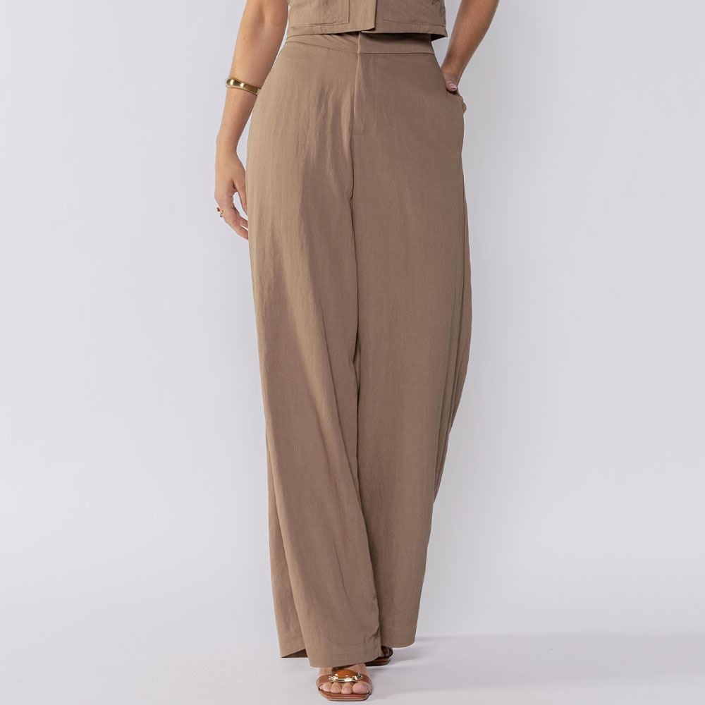 Calça Feminina Pantalona De Poliamida Patricia Foster Caqui