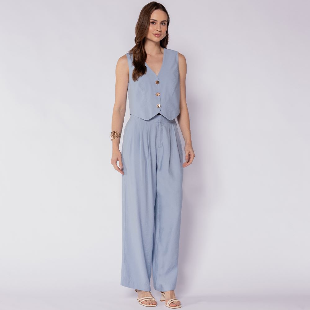 Calça Feminina Pantalona Em Viscose Patricia Foster Azul