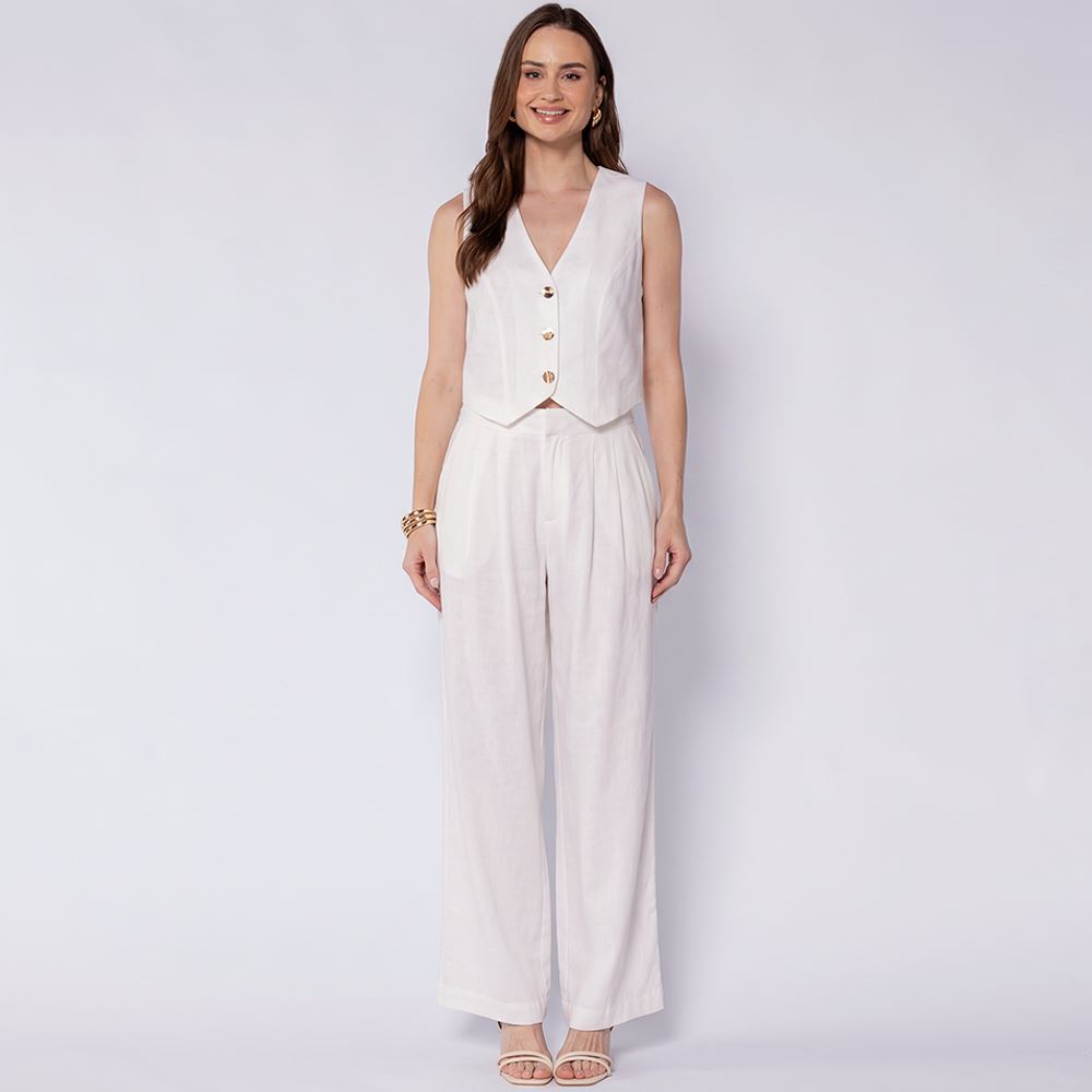 Calça Feminina Pantalona Em Viscose Patricia Foster Off White