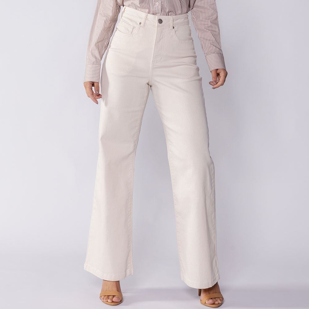 Calça Feminina Wide Leg Collor Sarja Boby Blues Off White