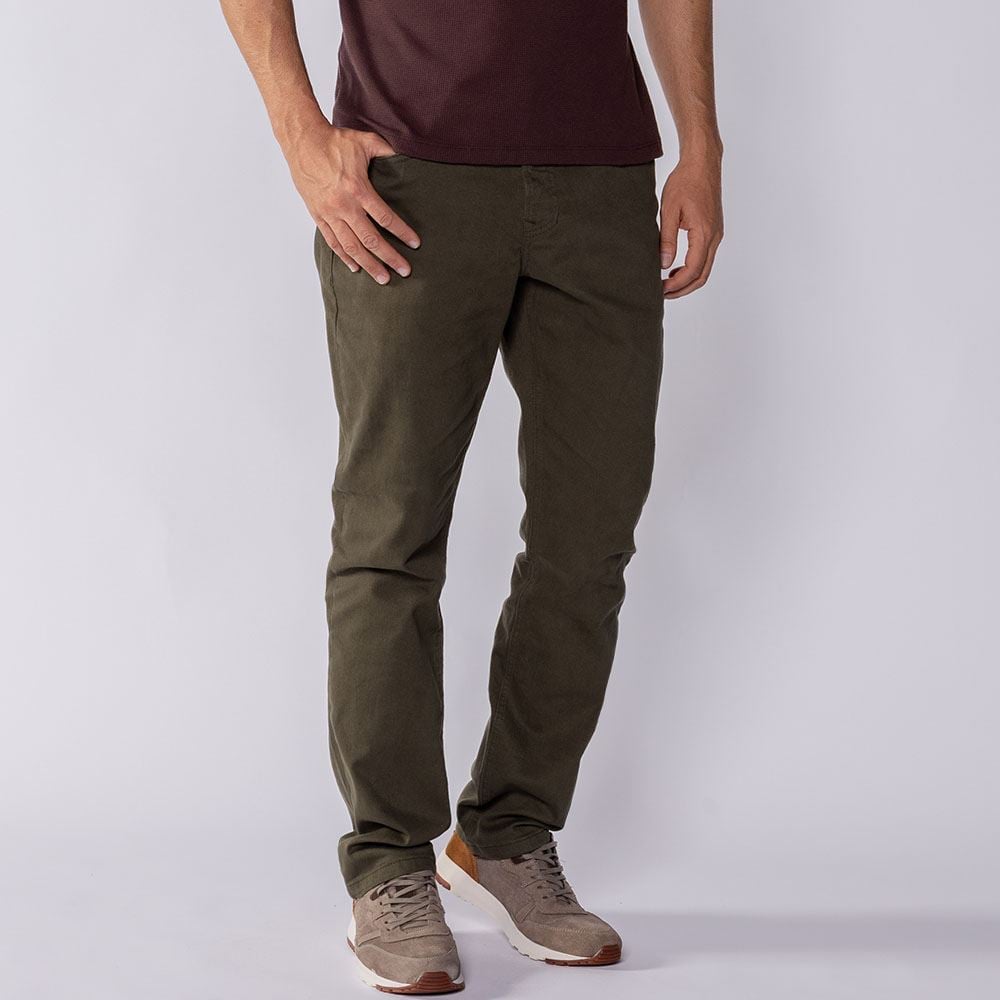 Calça Masculina Slim De Sarja Marc Alain Verde Militar