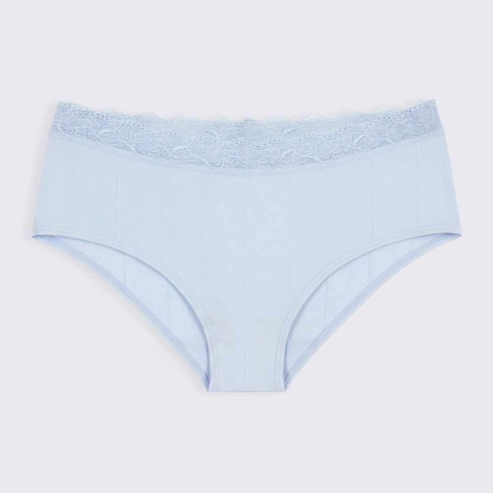 Calcinha Básica Com Renda No Cós Camila Moretti Azul Bb 14-4112