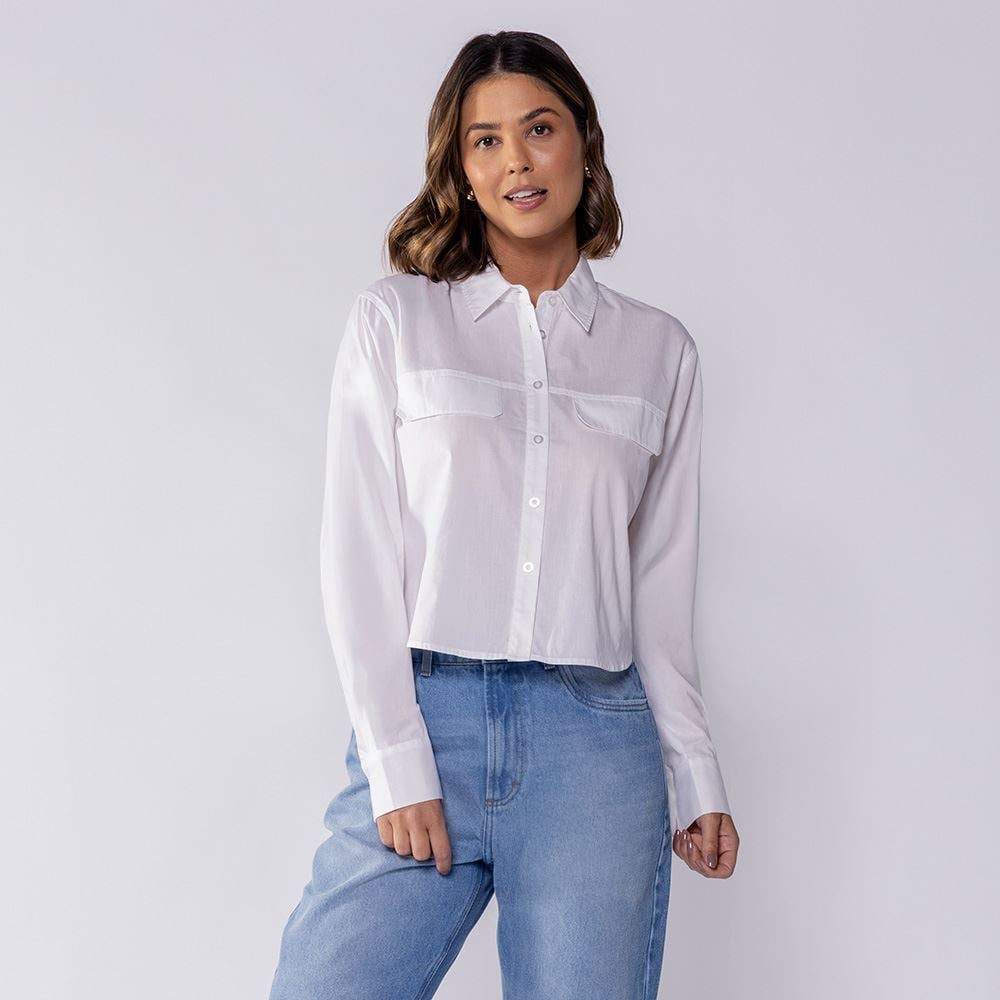 Camisa Cropped Manga Longa Boby Blues Branco