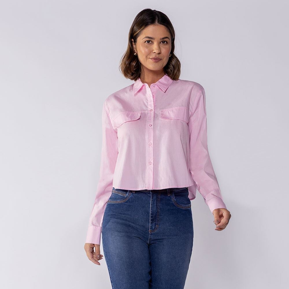 Camisa Cropped Manga Longa Boby Blues Rosa