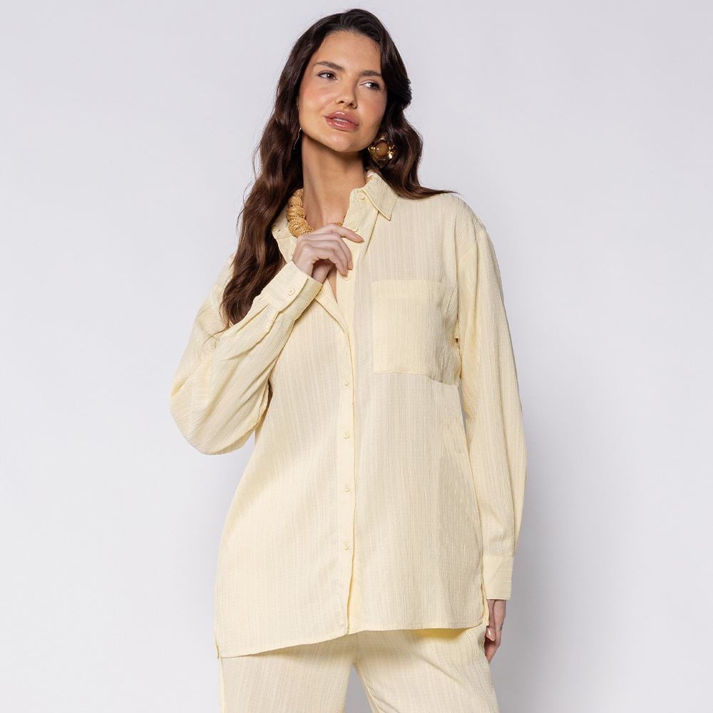 Camisa Feminina Alongada Listrada Boby Blues Amarelo
