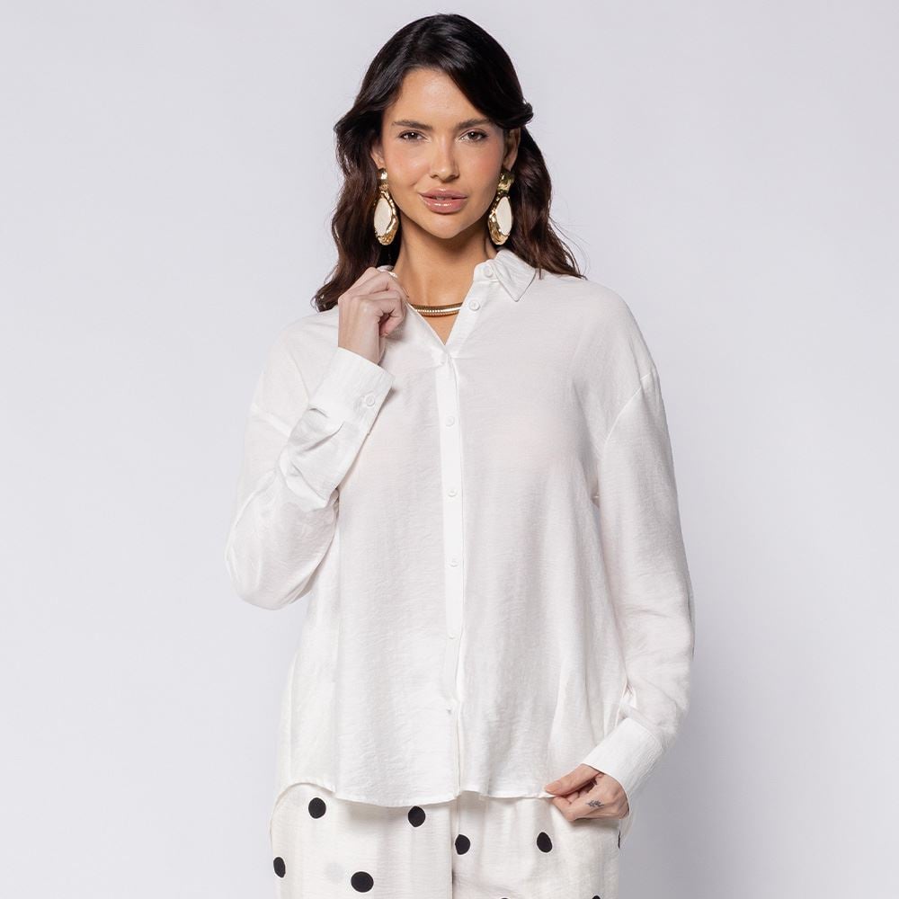Camisa Feminina Texturizada Patricia Foster Off White