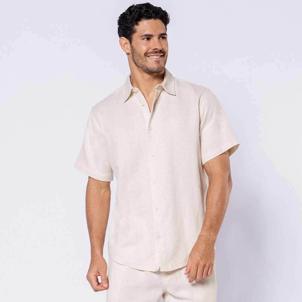Camisa Masculina Em Algodão Texturizado Thing Off White