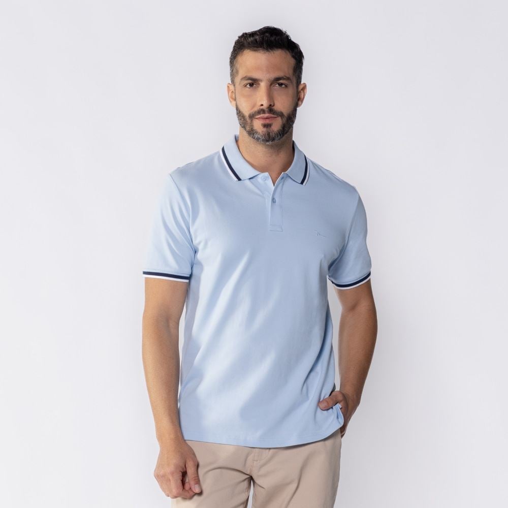 Camisa Polo Masculina De Algodão Marc Alain Azul Claro