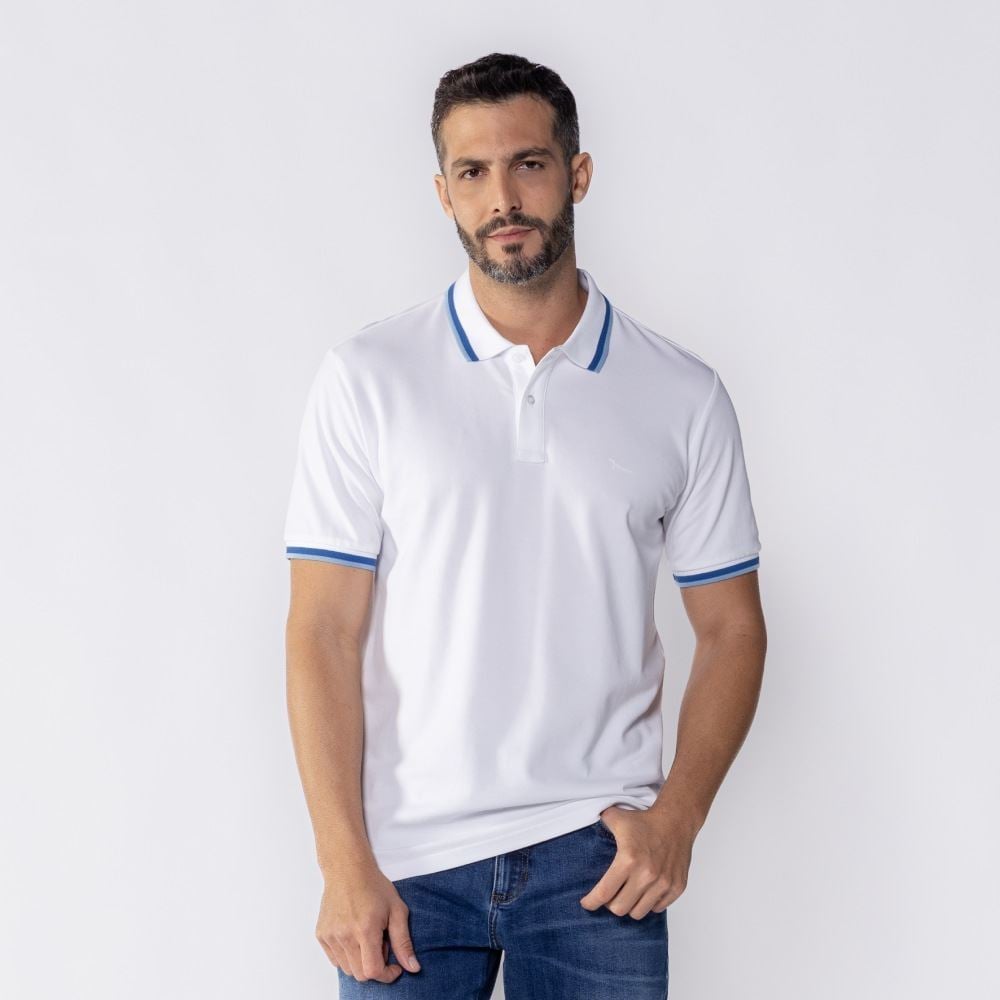 Camisa Polo Masculina De Algodão Marc Alain Branco