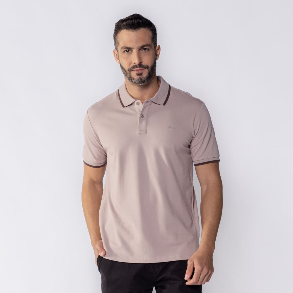 Camisa Polo Masculina De Algodão Marc Alain Bege
