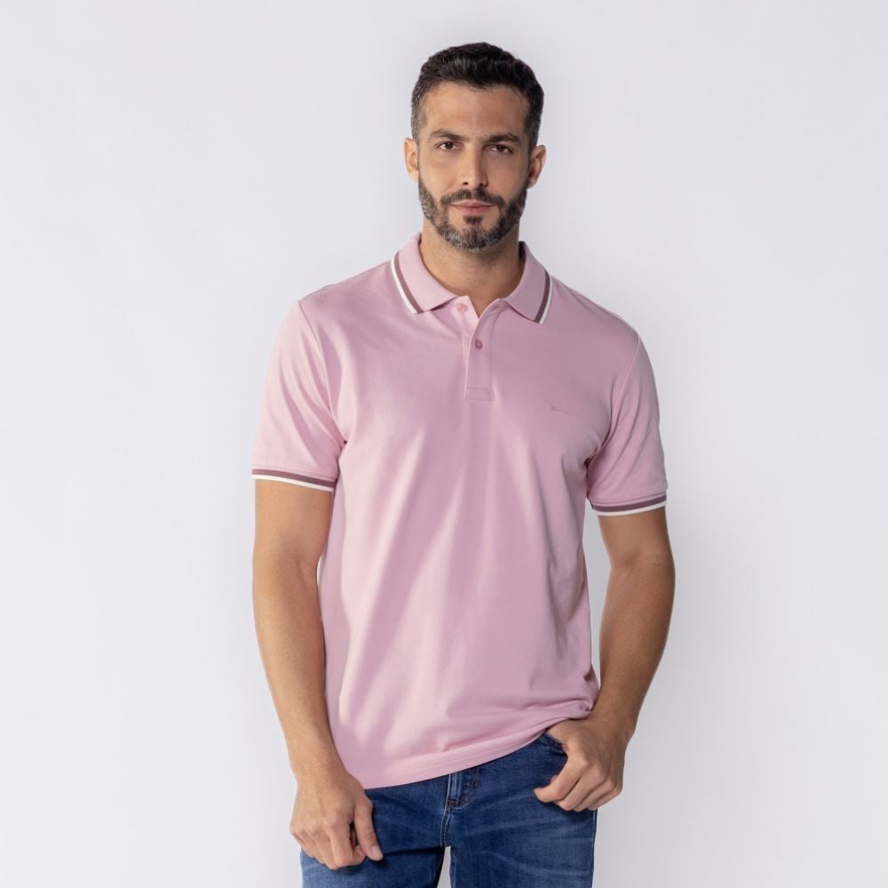 Camisa Polo Masculina De Algodão Marc Alain Rosa Po