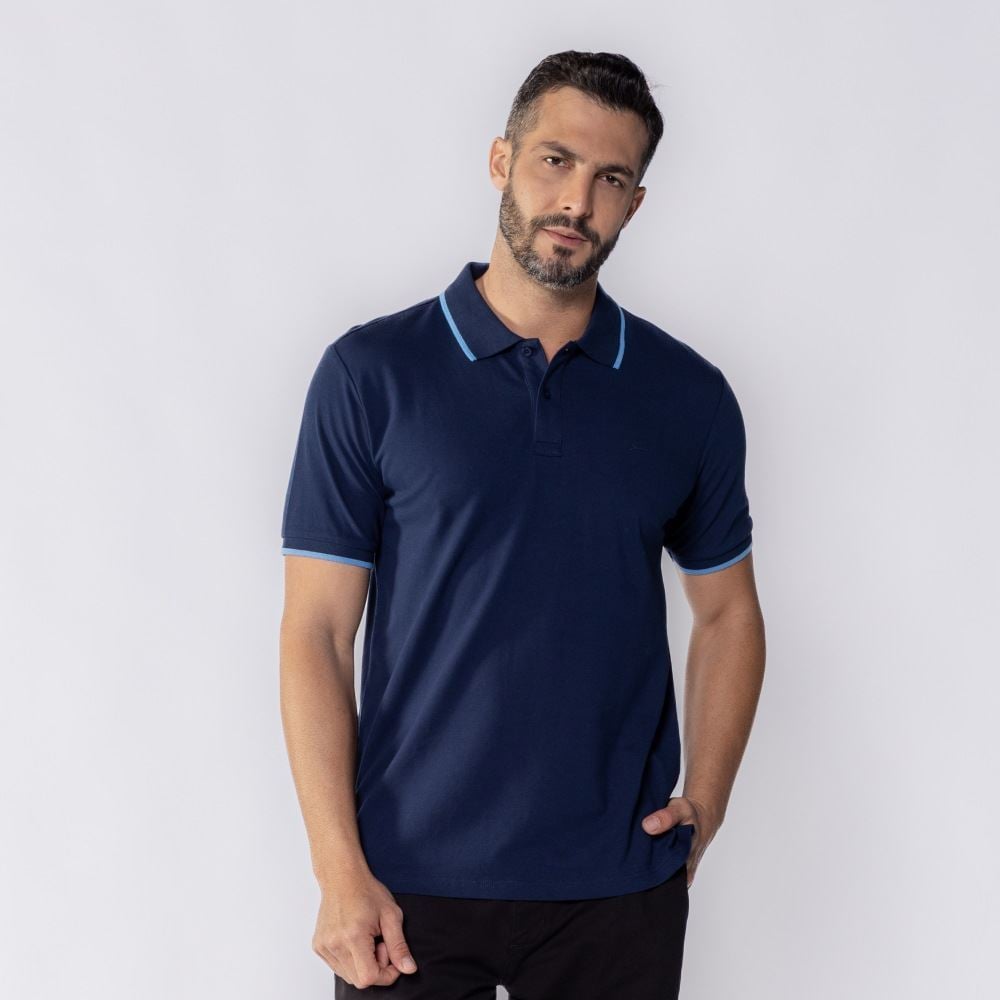 Camisa Polo Masculina De Algodão Marc Alain Azul Marinho