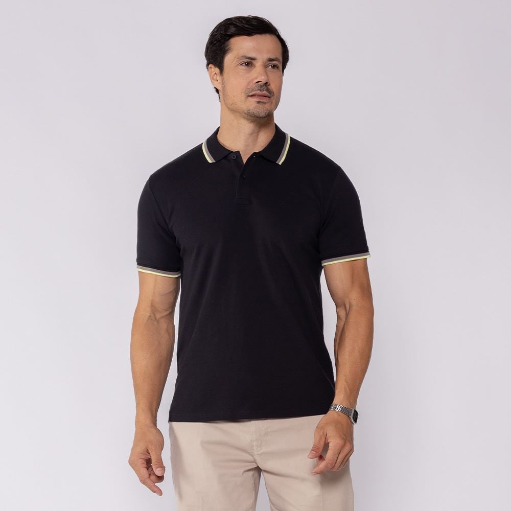 Camisa Polo Masculina De Algodão Marc Alain Preto