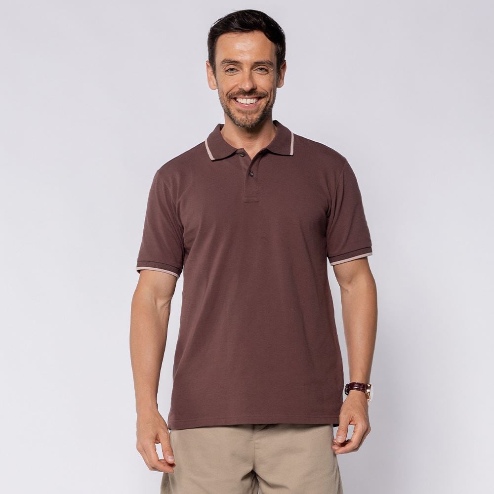 Camisa Polo Masculina De Algodão Marc Alain Marrom