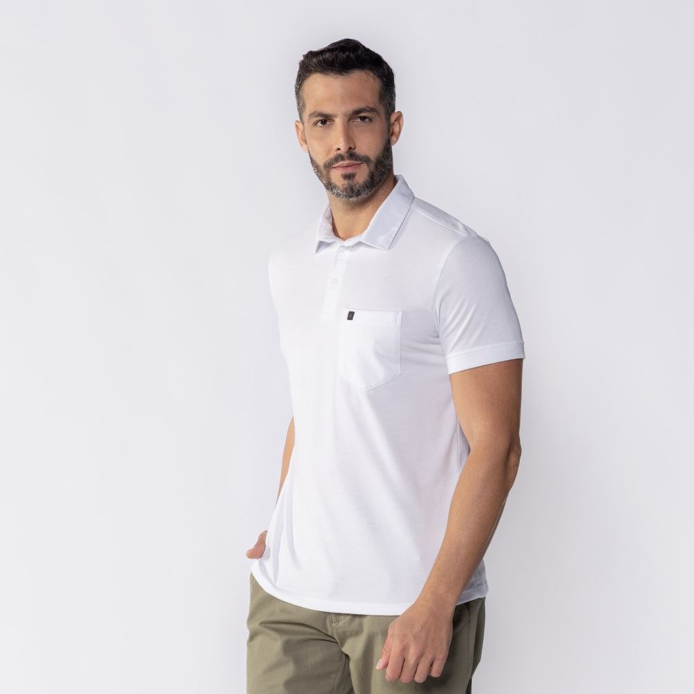 Camisa Polo Masculina De Piquet Com Bolso Marc Alain Branco
