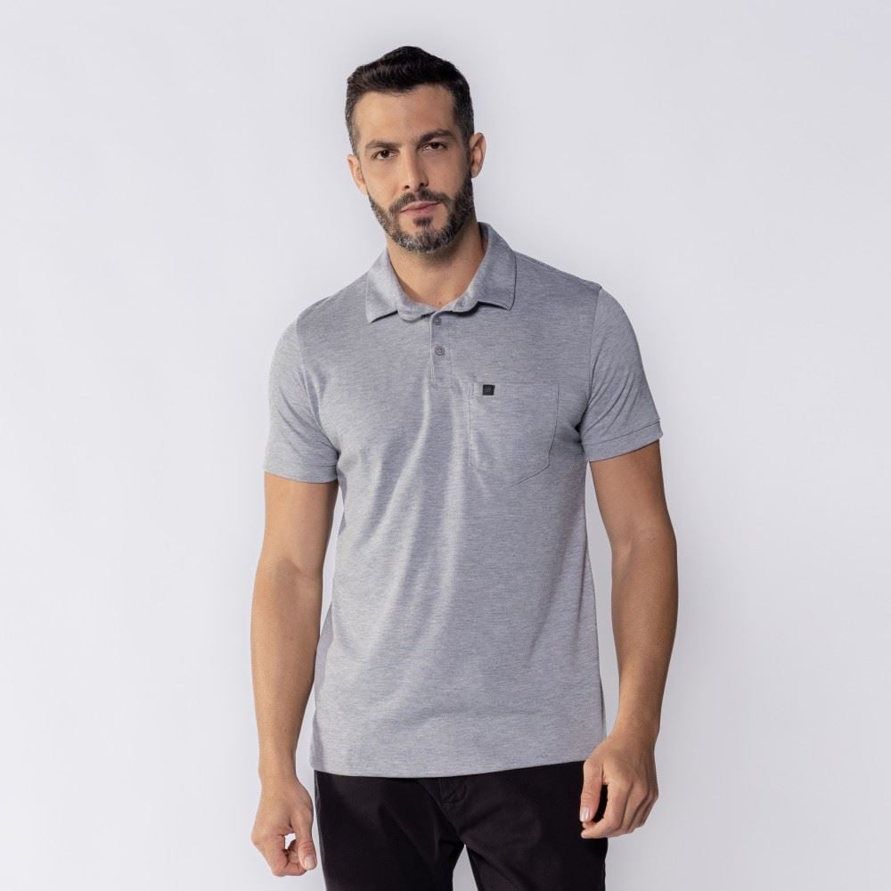 Camisa Polo Masculina De Piquet Com Bolso Marc Alain Mescla