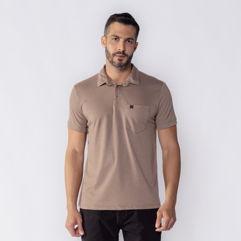 Camisa Polo Masculina De Piquet Com Bolso Marc Alain Fendi