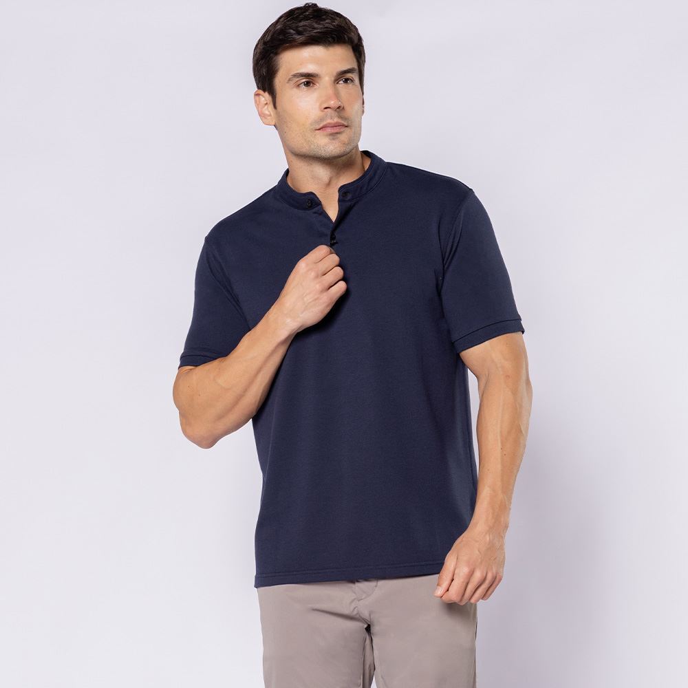 Camisa Polo Masculina Gola Padre Thing Azul Marinho